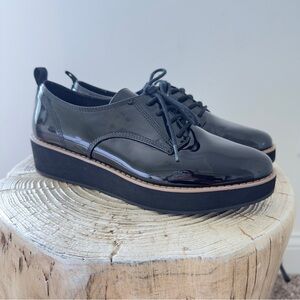 Mix No. 6 Women's Slide Oxford Lace Up Wedge Black Patent Leather Round Size 7.5